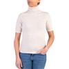 Marenza Collo Alto Donna Manica Corta Misto Cashmere Seta Made in Italy Maglione Pullover Maglia Mezza Manica Lana Merino Cachemire Maglioncino Beige Grigio Regalo Abbigliamento