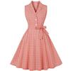 Generisch Abiti a quadri da donna, stile anni 60, petticoat, rockabilly, cocktail, vintage, a maniche corte, A-linea, da party, midi, con scollo a V, da sera, elegante, da tempo libero, XL