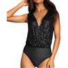 Generico Salopette Jeans Corta Donna Body da Donna con Gilet Sexy con Paillettes a Vita Alta, Senza Maniche, con Scollo a V, con Paillettes Salopette Donna Gonna (Black, L)