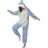 chuangminghangqi Pigiama intero unisex, lungo, invernale, costume intero per adulti, costume da donna, con cerniere, ampio e comodo, in pile, con cappuccio, squalo, L