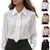 Generic Camicia da donna con bottoni con cravatta elegante slim lavoro lavoro a maniche lunghe in raso camicetta - elegante casual ufficio cravatta top