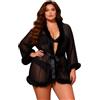 comeondear Lingerie Sexy Donna Traspirante Taglie Forti Intimo Sexydonna Hard Piume Kimono Corto Vestaglia Maniche Lunghe Vestito Camicia da Notte Hot Biancheria Intima Seducente Nero,XS-S