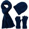 Villand 3 Pezzi Cappelli Sciarpa con Guanti Touchscreen per Uomini e Donne, Set Unisex per il Freddo con Foderato in Pile e Borsa Regalo (Blu)