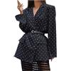 Generisch Blazer da donna con motivo a pois ed elegante colletto a risvolto, giacca a maniche lunghe attillata, per il lavoro e la vita quotidiana, alla moda, con bottoni e tasche, giacca leggera da