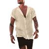 YAOBAOLE Camicia da uomo in lino, a maniche corte, estiva, per il tempo libero, vestibilità normale, 01 kaki., XL