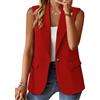nicticsi Blazer Senza Maniche da Donna Tinta Unita Business Gilet con Bottone Singolo e Tasca Falsa Elegante Moda Scollo a V Gilets Casual A Rosso M