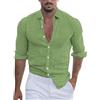 Fulidngzg Camicia Coreana Uomo - Camicia di Lino Uomo Estiva No Stiro Camicie Coreana Hawaiana Manica Lunga Maglia Cotone Casual Primaverile Maglie Vacanze Spiaggia Elegante