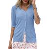 Lovasy Cardigan con Bottoni Donna a Maniche Corte Giacca in Maglia Elegante Curvy Golfino con Scollo a V Aperto Davanti Pullover Leggero ed Traspirante,A-Blu,L