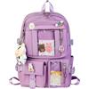HORHEAR Zaino Kawaii con Accessori Graziosi Pin, Kawaii Peluche Giocattolo Animale Pin e Carta dei Cartoni Animati, Kawaii Backpack, Zaino Scolastico(Stile-2-Viola)