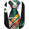 Barry.Wang - Set da uomo, con cravatta a righe a quadri in seta, pochette quadrata, fermacravatta, gemelli, clip per cravatta, set di 4 pezzi, stile classico, per lavoro e matrimonio, Verde e giallo