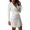 Onsoyours Vestiti Eleganti Corti Vestitini Blazer Ragazze Manica Lunga V Neck Abito da Giorno Doppio Petto Abiti Tubino Casual Vestito Tailleur a Quadri Dress Mini