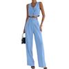 shownicer Tailleur Pantalone Donna 2 Pezzi Gilet Blazer Senza Manica Scollo V e Pantaloni A Vita Alta Chic Tuta Completa Elegante Abbigliamento Streetwear C Azzurro M