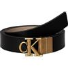 Calvin Klein Donna Cintura Monogram Plaque Buckle 2,5 cm Reversibile, Multicolore (Na Black/Crockery/Tumbled Gold), 80 cm