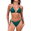 Svanco Costume Donna Due Pezzi Triangolo Bikini Imbottito con Collo Sospeso, Perle d'oro e Cordino Regolabile - Ideale per Mare