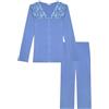 YAMAMAY - Pigiama Lungo con Apertura Frontale in Jersey Elasticizzato e Pizzo, Denim, Linea Primula Color, Donna, S