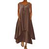 ORANDESIGNE Abito Lungo Donna Cotone e Lino Caftano Boho Abito Ampio Casual Moda Manica Lunga Scollo a V Abiti Lunghi Vestito Estivo Taglie Forti Eleganti Vestiti 2 in 1 Maxi Abito C Marrone S