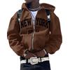 ORANDESIGNE Felpa con Cappuccio con Lettere Stampa da Uomo Manica Lunga Hip Hop Pullover con Zip per Coppie Giacche Casual Felpa Gotico Harajuku Ragazzi Adolescenti Streetwear D Marrone XS