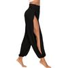 AvaCostume Pantaloni harem da donna con spacco alto, pantaloni harem hippie, Nero, S
