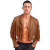 Sinleey Uomini Giacca Di Pelle Western Cowboy Con Frange Pelle Scamosciata Indiano Ranger Cappello Costume Halloween Carnevale