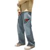 ORANDESIGNE Uomo Hip Hop Baggy Jeans Stampati Cargo Pantaloni Stile Hipster Denim Gamba Larga Allentata per Adolescenti Vintage Harajuku Dritti C Azzurro M
