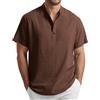 Enlision Camicia di Lino Uomo Marrone Manica Corta Senza Collo Coreana Maglietta Estivo Uomo Elegante Leggero Traspirante Serafino Casual Tshirt con 3 Bottoni Taglia M