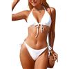 Aretas - Set di Bikini per Donne, Costume da Bagno a Due Pezzi, Bikini Triangolo con Lacci, Halter da Indossare, Perizoma Sexy, Bikini Tanga, Costume da Bagno per Donne, bianco, M