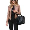 Onsoyours Donna Autunno Inverno Ecopelle PU Giacca da Moto Outwear Colore Solido Manica Lunga Cerniera Slim Bomber Jacket Giubbotto Cappotto A Cachi S