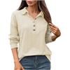 GMQWRK Top oversize da donna alla moda con bottoni in maglia jacquard maglione con collo collo pullover maglione casual sciolto camicie in maglia per donna UK maniche lunghe camicette maglieria felpa
