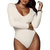 QKEPCY QPESRY Body Donna Body Manica Lunga Scollo a V Bodysuit Lingerie Basic Tuta Aderente Body Elegante Tinta Unita Pagliaccetto Elasticizzato Casuale Jumpsuits Tops