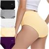IceReco Slip Donna Cotone Vita Alta Traspirante Pacco da 5 Mutande Donna Cotone Vita Alta Culotte Comode Mutandine Contenitive Elasticizzato Morbide Mutandine Nero Bianco Beige Viola Grigio 3XL