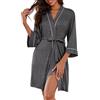 Ekouaer Vestaglia Donna Accappatoio Maniche a 3/4 Kimono Corta Morbido | cintura annodabile, bordi a contrasto, tasche pratiche, tessuto soffice