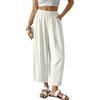 ZANZEA Pantaloni casual da donna in cotone e lino, taglio ampio, dritti, elasticizzati in vita, pantaloni chino con tasca, bianco, XXL