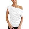 Generic Top da donna con paillettes scintillanti monospalla increspato glitter top scintillante camicie eleganti da sera per feste, bianco, L