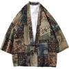 RUMAOZIA Kimono Cardigan Uomo Donna Unisex Vintage Tie Dye Maglia a Maniche 3/4 Giapponese Happi Haori Giacca Estiva con Stampa Camicia Sciolta Tradizionale Abbigliamento Giapponese Softshell, bronzo