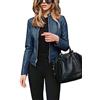 Onsoyours Donna Autunno Inverno Ecopelle PU Giacca da Moto Outwear Colore Solido Manica Lunga Cerniera Slim Bomber Jacket Giubbotto Cappotto A Blu Scuro S