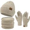 ZASFOU Donna Inverno Berretto Cappelli Sciarpa Touchscreen Guanti Set Caldo maglia teschio Caps per le donne Uomini