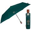 PERLETTI Ombrello Pieghevole Uomo Tessuto Riciclato - Ombrello Antivento Pioggia Automatico Ecologico Resistente Viaggio - Ombrello Mini Portatile con Manico in Legno - Diametro 96 cm (Verde)
