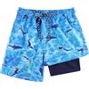 Kids4ever Pantaloncini da Bagno per Ragazzi 3D Blue Shark Stampato Costume da Bagno Estivo Fodera a Compressione ad Asciugatura Rapida Pantaloncini da Bagno Anti Sfregamento 14-16 Anni