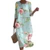 shownicer Abito Lungo in Cotone e Lino da Donna Estivo Scollo V Maniche Corte Abito Moda Casual Stampa Sciolto Abito da Spiaggia Dress D Blu L