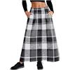 GMQWRK Maxi gonna da donna in misto lana scozzese vintage a scacchi tartan gonna lunga con tasche posteriori elastica in vita gonna autunno inverno primavera casual a vita alta gonne