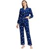 Amaxer Set Pigiama Caldo da Donna in Flanella 100% Cotone Set Pigiama Autunno e Inverno-Blu Intenso con Stelle e Luna-XL