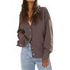 liangp Cardigan da donna, tinta unita, alla moda, casual, con bottoni, casual, da donna, con classe, taglie forti, caffè, XXXL
