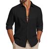 COOFANDY Camicia da Uomo a Maniche Lunghe in Cotone Camicia Casual Estiva Camicia da Spiaggia Leggera per Le Vacanze e i Matrimoni Nero L