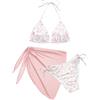 Vijamiy Costume Donna Tre Pezzi Costumi da Bagno Bikinis Set 3 Pezzi Bikini Mare Curvy Push Up Sexy Halter Beachwear con Supporto per Gonna