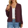 GRECERELLE Cardigan corto da donna estivo a maniche lunghe con scollo a V button down lavorato a maglia leggero capispalla scialle bolero cardigan da donna, 03 vino rosso, XL