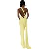 JUMISEE Abito lungo da donna, sexy, monospalla con schiena scoperta, elegante, increspato, senza maniche, abito da sera, abito da cocktail, Giallo, M