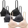 Bysion Reggiseni per Ragazze Adolescenti 3 Pezzi 100% Cotone Traspirante Senza Cuciture Sportivo Intimo Reggiseno Bralette per Bambine per 12-18 Anni Bambini e Donne
