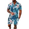 Generico Uomo Hawaiana Camicia Pantaloncini 2 Pezzi Set Camicie a Maniche Corte e Pantaloncini con Stampa Tropicali Casual Estive Completi Elegante Abbigliamento da Spiaggia Vacanza