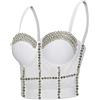 Woboren Reggiseno da donna clubwear party punk gotico corsetto push-up con strass diamante cime (bianca, XS)