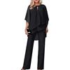 shownicer Completo Donna 2 Pezzi Set Vita Alta Pantalone e Tulle Camicia Elegante Completino Suit Due Pezzi Set Abbigliamento da Cerimonia Estivo Tuta per Ufficio Business OL A Nero XL